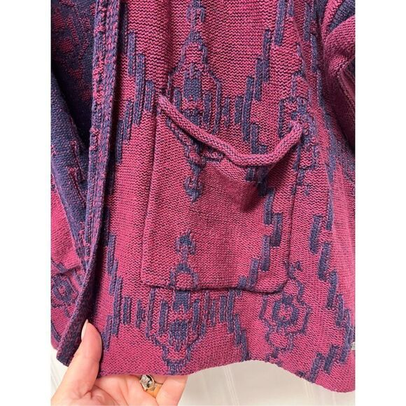 ROXY Burgundy & Navy Short Sleeve Open Front Cardigan Hoodie O/S - Picture 3 of 7